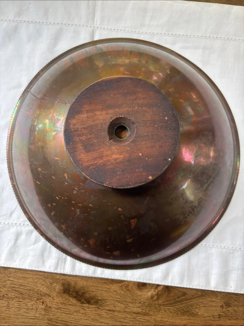Vintage Solid Brass Lotus Flower Wood  Base MCM 11.5”
